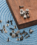 Top Shelf Kickass Chicago Screws Assorted Hardware Kit including Six Hella Versatile Sizes, solid gun black finish, assorted threaded rivets.