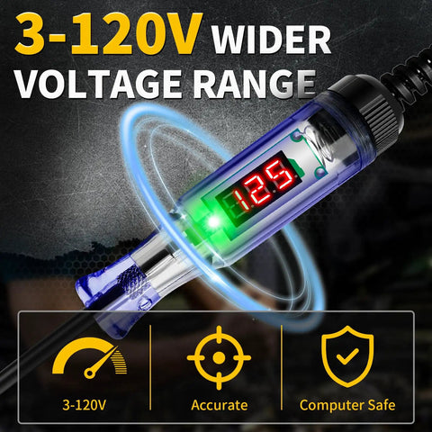 Pro Grade DC Voltage Tester Pen With LED Display 3 To 120V Range Auto Bidirectional Testing Handy Car Battery Polarity And Continuity Check Fuse Diagnostic Tool For Auto Electricals, 3-120V LED pen display