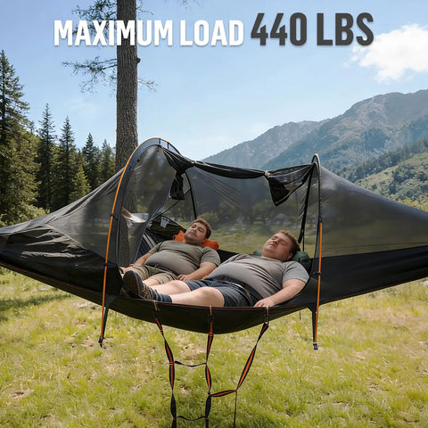 Two Person Triangle Hammock Tent For Easy Lay Flat Comfort With Three Point Setup Including Bug Net And Rainfly 13 Foot Long 440 Pound Capacity