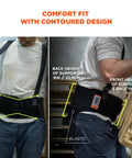ProFlex 1600 Back Support Brace With 9 Inch Extended Support worn by person lifting object, focus on adjustable suspenders