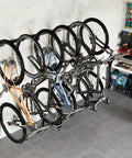 Heavy Duty Wall Mounted Bike Rack With Six Adjustable Hangers On A 78.5 Inch Rail Ultra Strong Steel Garage Storage Solution