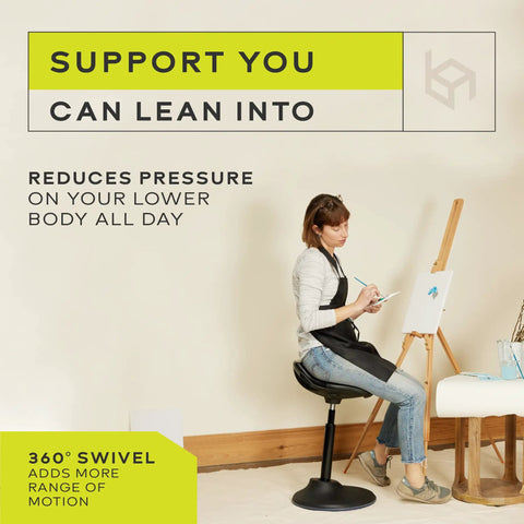 Standing Desk Chair For Tall Desks With Back Support And Handles To Improve Posture And Balance Boss Level Ergonomic Home Office Stool For Work From Home Light Gray, woman painting on stool