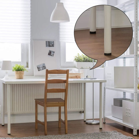 Modern desk and chair with a detail of adhesive neoprene sponge foam roll used on chair legs for protection.
