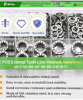 Internal Tooth Star Lock Washers Assortment Kit 550 Pcs M2.5 M3 M4 M5 M6 M8 M10 M12 Stainless Steel 304 Kit Displayed