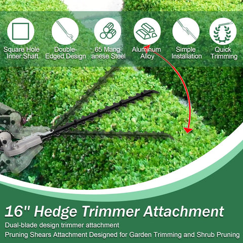 Versatile 16 Inch Hedge Trimmer Attachment With 270 Degree Rotation Dual Direction Cut for Husqvarna Troy Belt Remington