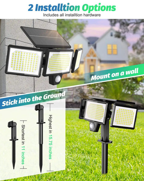 Workhorse Solar Flood Lights With 3000 Lumens Super Bright Motion Sensor And Handy Remote Large Panel IP67 Tough As Nails Weather Resistant Outdoor Security For Driveway Yard Two Pack Warm White