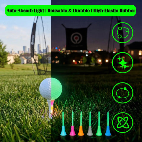 Glow In The Dark Golf Practice Ball Set With 20 Glow Balls And 20 Rubber Tees 42 Point 6 Mm Size For Night Training visible on grass