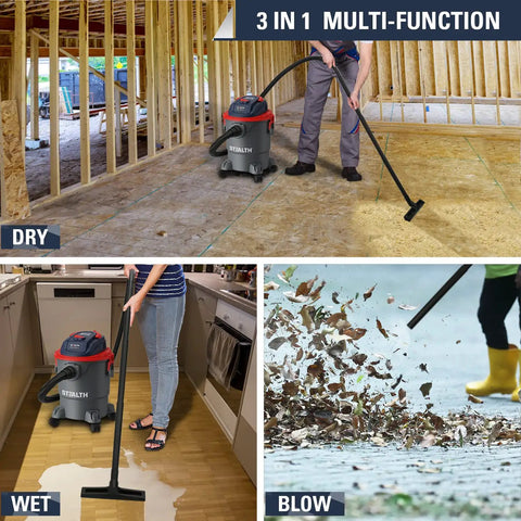 3 In 1 Wet Dry Shop Vacuum Cleaner With Blower Beast Of A Vacuum For Garage And Home Five Gallon Portable Heavy Duty Five Point Five Peak HP With One And One Quarter Inch Hose Pet Hair Debris Puddles Sawdust