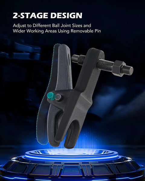 Universal Ball Joint Separator Tool for Cars and Light Trucks with adjustable opening on futuristic blue platform