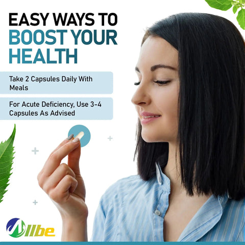 Woman holding Chelated Calcium Magnesium Zinc Multimineral Capsule, instructions for use visible, promoting strong bones and health.