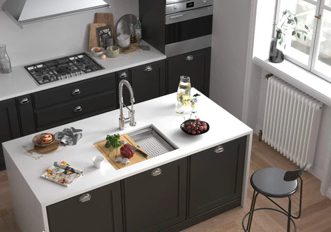 Undermount Workstation Sink 24 Inch 16 Gauge SUS304 Stainless Steel Single Bowl Bar Kitchen Sink With Bamboo Cutting Board