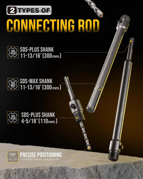 TGFTGF 13-piece concrete hole saw kit front view with SDS Plus/Max shanks and metal drill bits