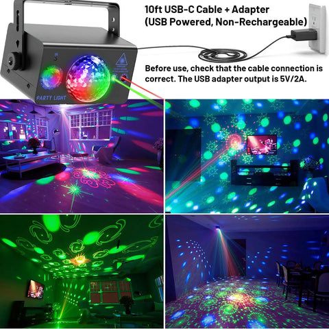 Disco Ball RGB LED Party Light With Remote Control, Sound Activated Stage Strobe on wall and floor, colorful lights in room