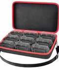 Beefy Extra Large Hard Case For Milwaukee M12 M18 And 18V 20V Tool Batteries And Charger, open view of compartment layout in black