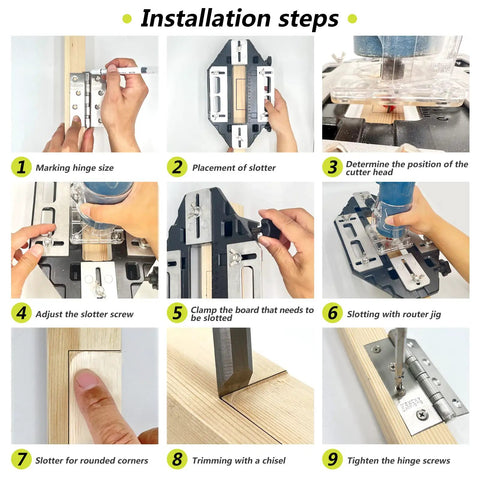 Installation steps for Pro Grade Aluminum Door Hinge Jig For Quick Install And Precise Fit with woodworking router jigs