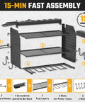 Power Tool Organizer Wall Mount With 3 Layer Charging Station 6 Outlets 4 Drill Holders And Drill Bit Rack Hooks And Adjustable Shelves exploded view