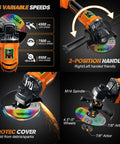 Cordless Angle Grinder With 20V Max Battery Compatibility, 3 Variable Speed, Pro Grade Brushless Motor With LED, Orange