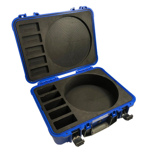 Open blue MIG GMAW Wire Storage Case Lockable Airtight Lightweight Organizer For Welders with spool compartments visible