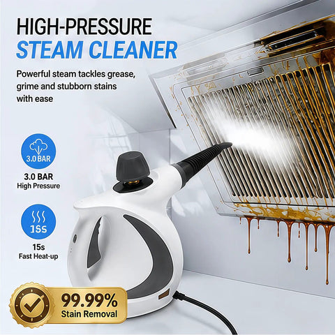 Powerful 1050w Handheld Steam Pro Cleaner For Home With 230 Degree High Pressure And 12 Accessories Fast 15s Heat Up Multi Surface Steamer for tile and grime removal.