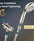 Installation of Eight Mode Handheld Shower Head With Built-In Filter For Hard Water, 80 Inch Stainless Steel Hose, Brushed Nickel