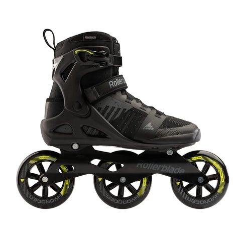 Macroblade 110 3WD Mens Go-To Fitness Inline Skate With Black And Lime Colorway, High Cuff Support, Size 9.5, Side View