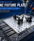 Built Tough 10 By 10 Inch 6061 Aluminum Cnc Fixture Plate Featuring 1/4 20 Threaded Holes on CNC machine with workholding features.