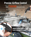 Pro Grade High Volume Air Blow Gun With Adjustable Trigger cleaning hard-to-reach industrial machine with steel extension nozzle.