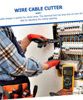 Slick Electrical Wire Stripper And Cable Cutter Pliers With Quick Grip Handles For Awg Cords in use on electrical panel.