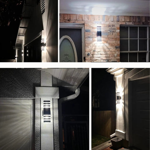 Two Pack Dusk To Dawn Exterior Wall Lights With Auto On Off Sensor, 14W 1200LM 3000K Warm White, installed on house exteriors