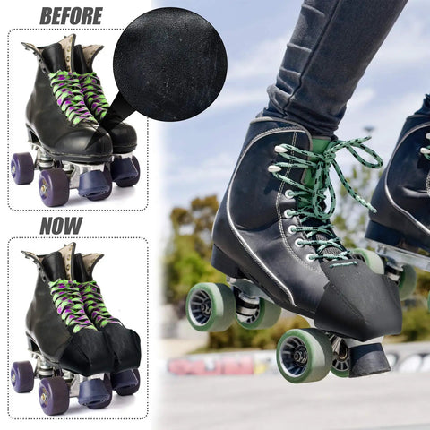Two Pack Black Artificial Leather Toe Guards For Quad Roller Skates Dope Toe Protectors For Shoes Scuff Shield Easy Slip On