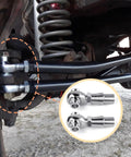 Heavy Duty 3/4 Inch Chromoly Heim Joints Rod End Kit Right And Left Thread With Tube Adapters Misalignment Spacers And Jam Nuts For Steering Suspension And Traction Bars mounted on vehicle axle.
