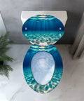Elongated Toilet Seat Resin for Bathroom with ocean wave design, fitting standard toilet shapes, bright blue tones.