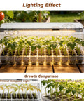 Full Spectrum Seed Starter Kit With Grow Light 72 Cell Tray showing lighting effect with healthy seedlings comparison.