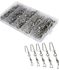 150 Piece Fishing Swivels And Snaps Kit With Ball Bearing Barrel Swivels For Saltwater And Freshwater Tackle Quick Change Snaps Sizes 2 4 6 8 10 Includes 20 20 30 40 40 Pieces Great Gift For Anglers in a clear plastic storage box