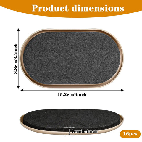Product dimensions of Heavy Duty Oval Furniture Sliders Complete Set Of 16 Smooth Glide Pads for Carpet and Hardwood Floors.