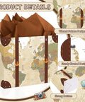 13 Inch Large Vintage Map Suitcase Gift Bag Set With Brown Tissue Paper Envelope And World Map Card For Retirement Travel Farewell Gifts, open-top view