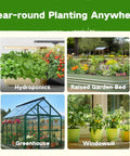 Four gardening methods for Year Round Heirloom Seed Kit With 32 Varieties And 30,000 Plus Non GMO Seeds in different settings.