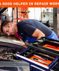 Mechanic using 47 Piece Tool Drawer Organizer Set in Orange for Rolling Tool Chest Cabinet Built Tough