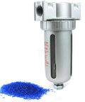 Half Inch Inline Desiccant Dryer And Moisture Filter For Compressed Air With Two Bead Refills, silver body with blue beads
