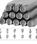 Birth Month Flower Metal Stamping Kit - 12-Piece 5/16 Inch (8mm) Jewelry Punch Stamps, showing flower designs in steel