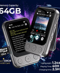 64GB Clip MP3 Player With Bluetooth 5.3 And Built In Speaker, 2 Inch IPS HD Touchscreen Plus Physical Buttons for easy navigation