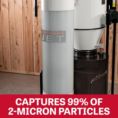 Close-up of 2 micron pleated filter on Professional 3 Hp 230 Volt Cyclone Dust Collector With 2 Micron Pleated Filter And Wireless Remote Timer Shut Off.