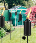 Citronella Outdoor Torches Set of 6 with 16 Ounce Fuel, 58 Inch Black Garden Lanterns on a Sturdy 3 Prong Ground Stake, perfect for backyards