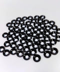 Top Shelf Slick M3 Countersunk Washers Rock Solid Aluminum Alloy Flat Shims Low Profile Gaskets For Fpv Drones Rc Builds Pc Mods And Mechanical Projects Black 60 Pack displayed on white background.