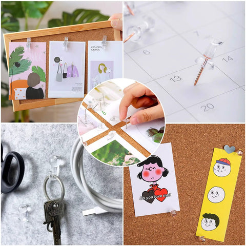 235 Piece Push Pin And Thumb Tack Assortment Kit With Clear Clips Rose Gold Hooks And Map Markers for securing notes and photos.