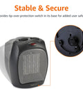 Ceramic Space Heater Portable Indoor Heating Solution With Overheat And Tip Over Protection Thermostat, black, front view.