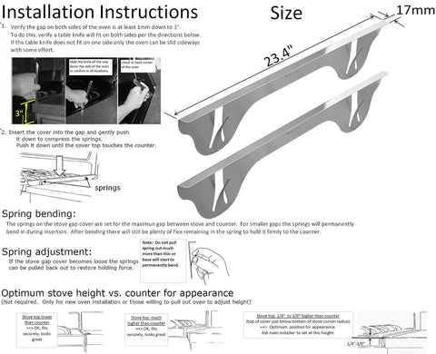Marine Grade 316 Stainless Steel Stove Gap Covers 23.4 Inch Long, installation instructions and illustration.