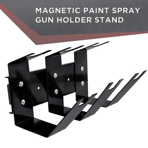 Heavy Duty Magnetic Paint Spray Gun Holder Stand That Keeps Three Guns Secure and Ready with black metal design