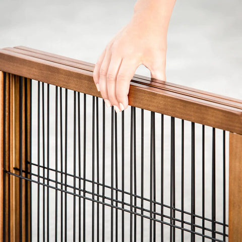 Hand adjusting 22 To 62 Inch Super Wide Dog Gate With Small Pet Door, Premium Wooden Three Panel Freestanding Gate detail