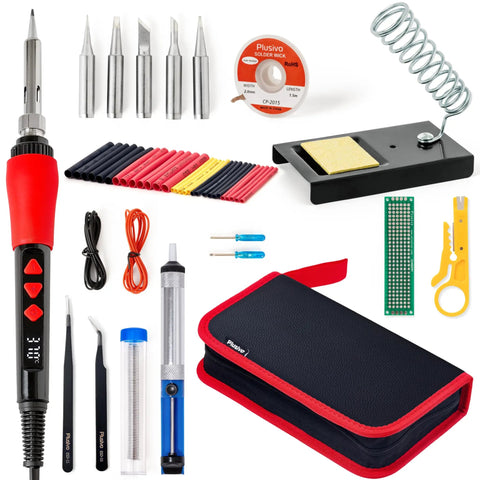 60W Digital Soldering Iron Kit With LED Display 21 In 1 Fast Heating 5 Replaceable Tips Solder Wire Stand Desoldering Pump Wire Stripper For Electronics Repair And Hobby DIY Projects 120V